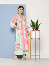 Pink & Blue Floral Printed Pleated Gotta Patti Kurta With Palazzos-AHKUPZ-COMBO-579